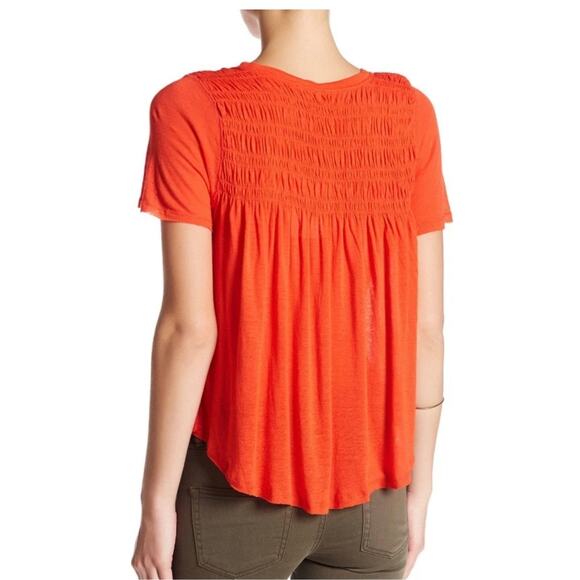 Free People Women's Linen Blend Smocked Dani Tee T Shirt Top Red Size XS‎ - Picture 3 of 12
